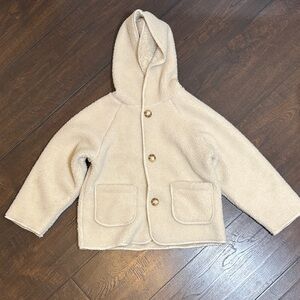 Kids Cream Sherpa Hooded Puffer Jacket